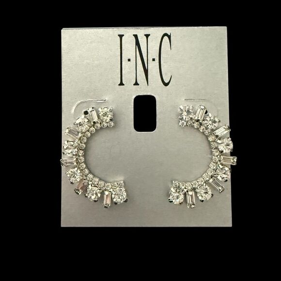 INC International Concepts Jewelry - INC for Macy’s Silver-Tone Round and Baguette Crystal Curve Drop Earrings